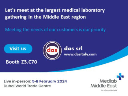 <h5>DAS exhibits at MEDLAB 2024</h5>  <p>Das will be present at <a class="event_href" target="_blank" href="https://www.medlabme.com" rel="noopener">MEDLAB</a> from 5th to 8th of February 2024, Booth Z3.C70, where will be displayed the instrument <a class="event_href" target="_blank" href="http://www.dasitaly.com/NewSite/wordpress/scheda_ap_22_if_blot_elite/" rel="noopener">AP22 IF BLOT ELITE</a> and the Stand Alone instruments line </p>